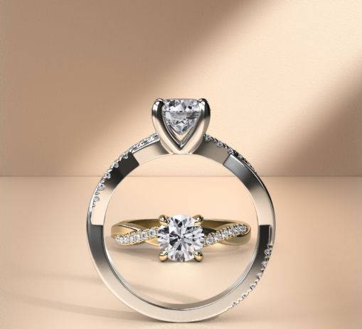 Yellow Gold Pave Twist Diamond Engagement Ring